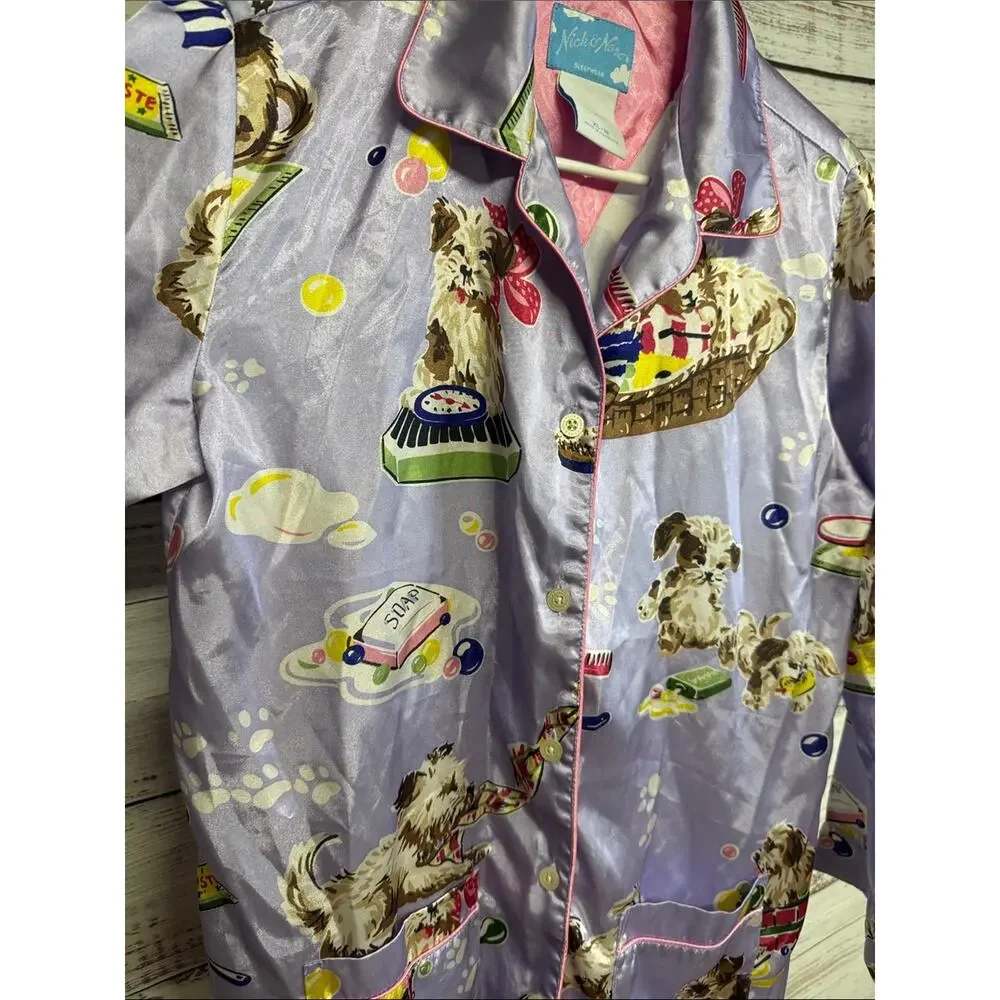 Nick & Nora Dog Print Puppy Satin Pajama Top XL Youth